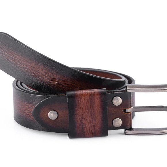 Genuine Leather Belt  For Men - Burnt Maroon Full Grain  - Free Personalization - Picture 4 of 15